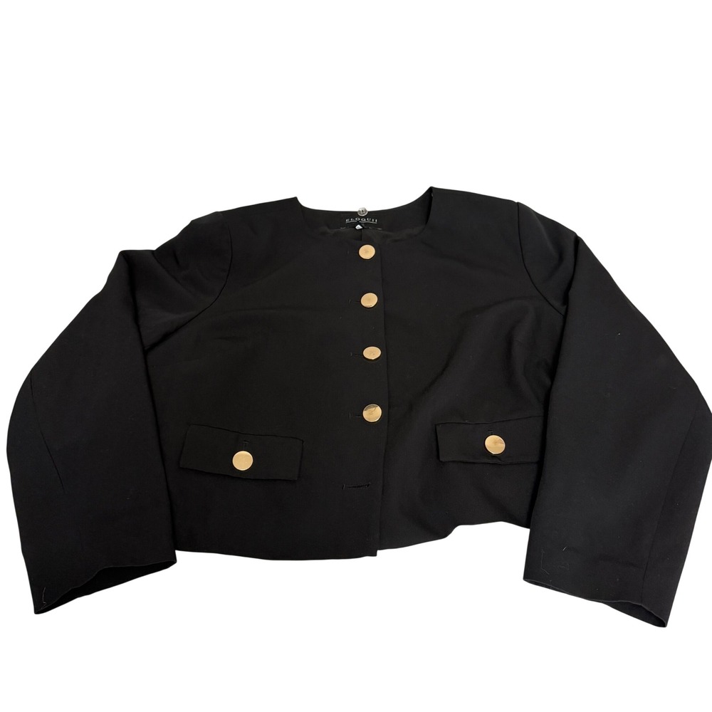 ELOQUII Blazer Cropped Gold Button Collarless Women 22 Black Professional Chic